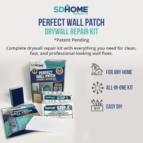 Drywall Repair Kit by SD Home, Fix Large Holes Fast, Wall Plate, 2 Patch Dry Compound Bags, Sanding Block & Trowel, Perfect Drywall Hole Patch Solution, Quick & Easy Filler, Wall Putty, Spackle Paste - style: Drywall Repair Kit