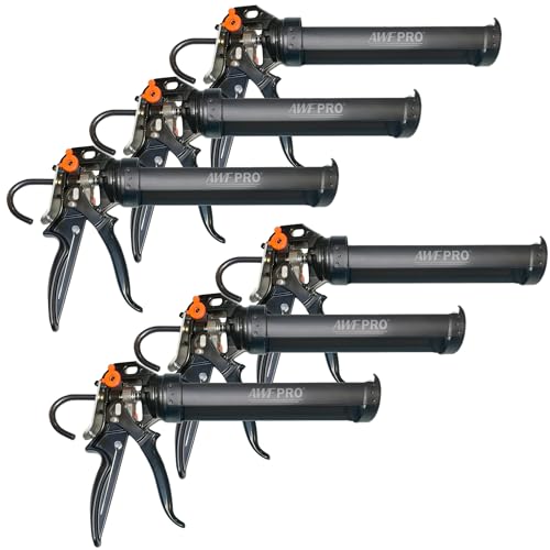 AWF PRO 10 oz Dual Thrust Caulk Gun, 25:1 or 12:1 Thrust Ratio, No Drip, Rotating Barrel, Comfort Grip, with Built-In Puncture Tool, Pack of 6 - size: 10 oz, style: Pack of 6
