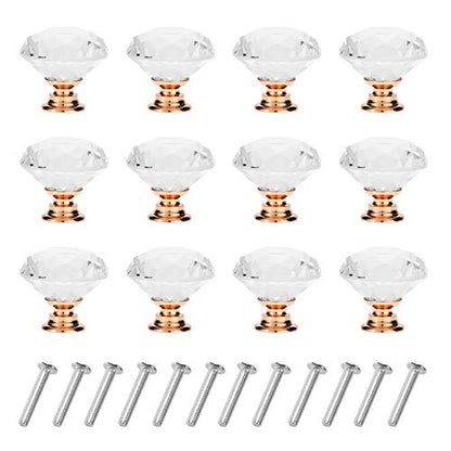 YourGift 6 Pack Drawer Knobs Diamond Shaped Crystal Glass 30mm Cabinet Knobs Pull Handles (30mm, 6 Pack, Rose Gold) - color: Rose Gold, size: 30 mm, 6 Pack