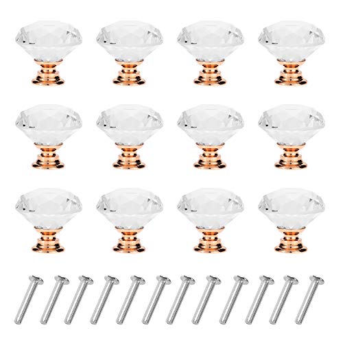 YourGift 12 Pack Drawer Knobs Diamond Shaped Crystal Glass 30mm Cabinet Knobs Pull Handles (Rose Gold) - color: Rose Gold, size: 30 mm, 12 Pack