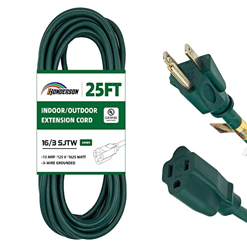25FT Outdoor Extension Cord-16/3 SJTW Durable Green Extension Cable with 3 Prong Grounded Plug for Safety,Great for Outside Christmas Decorations - color: Green, size: 25FT