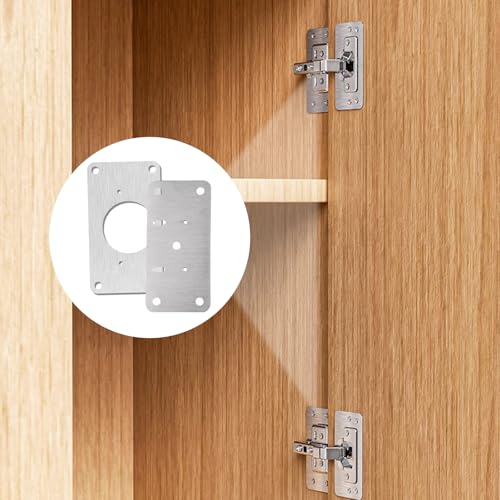 12 Pack Cabinet Hinge Repair Plate, Cabinet Doors Hinge Repair Kit, Stainless Steel Furniture Drawer Window Repair Plates with Mounting Screws, Easy to Install