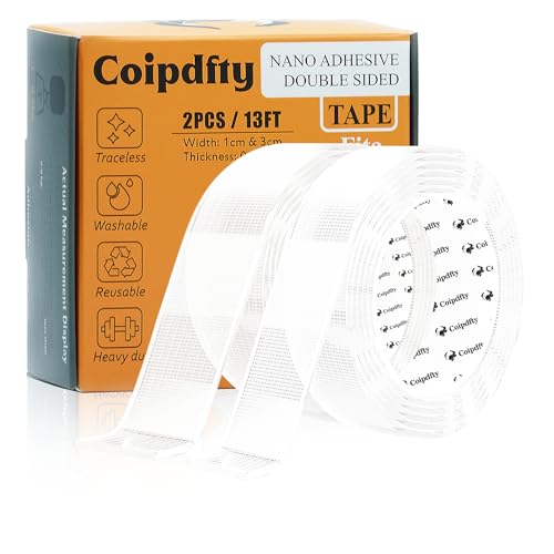 Double Sided Tape Heavy Duty for Wall Decor No Damage to Paint,Clear Removable Mounting Tape,Nano Two Sided Adhesive Tape,Picture Hanging Strips for Posters, 2Rolls(1.18inx6.5FT+0.39inx6.5FT)-Grid - color: 2Rolls(1.18in*6.5FT+0.39in*6.5FT)-Grid