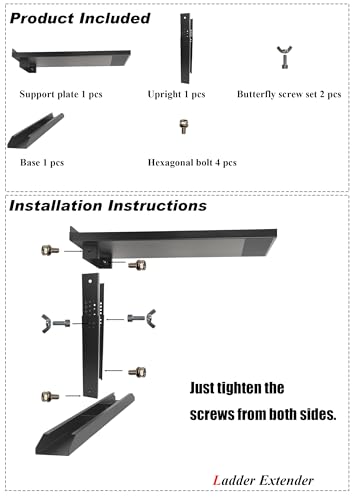 Heavy-Duty Ladder Extender Pro, High Strength Ladder Stabilizer for Stairs, Non-Slip Foldable Ladders Extension Black (ZALD-S01)