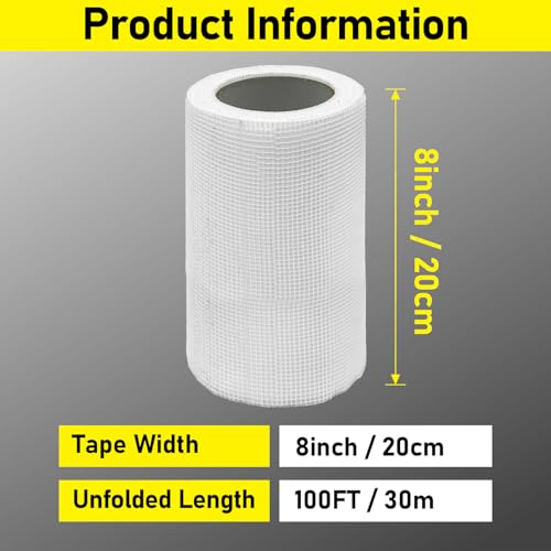 8" 100 Feet Drywall Joint Tape, Self-Adhesive Encrypted Fiberglass Drywall Repair Mesh Tape for Wall Cracks and Seam Patch - size: 8" x 100ft