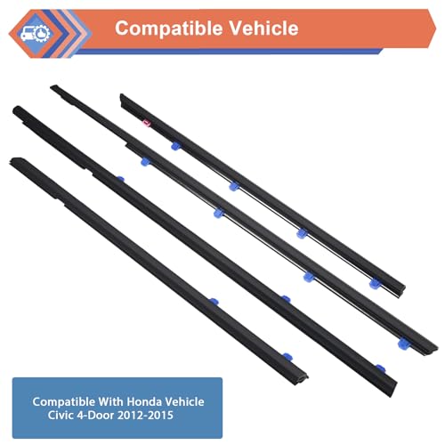 ZONFANT 4 Pcs Car Outer Door Window Moulding Trim Weatherstrip Seal Belt Compatible with Honda Vehicle 2012-2015 Civic, Replace#72450-TR0-A01 72410-TR0-A01 72950-TR0-A01 72910-TR0-A01 - size: 2012-2015
