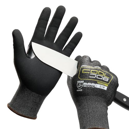 COOLJOB A5 Fiberglass Free Cut Resistant Gloves for Men, Touchscreen, Grip Nitrile Coated, No PFAS, Non Slip, Soft & Durable - color: Black (Pack of 1), size: Small
