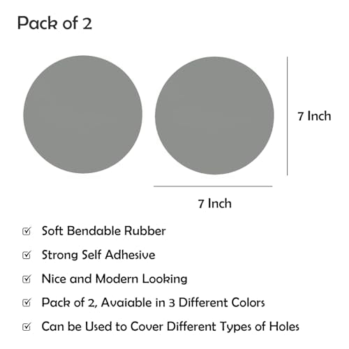 RUBBER BOND 2-Pack Ceiling Cover Plate Wall Hole Cover - 7-inch Round Self-Adhesive Plate for Ceilings or Wall - Gray - color: Grey