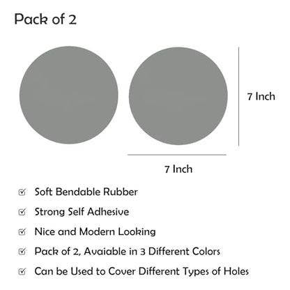 RUBBER BOND 2-Pack Ceiling Cover Plate Wall Hole Cover - 7-inch Round Self-Adhesive Plate for Ceilings or Wall - Gray - color: Grey