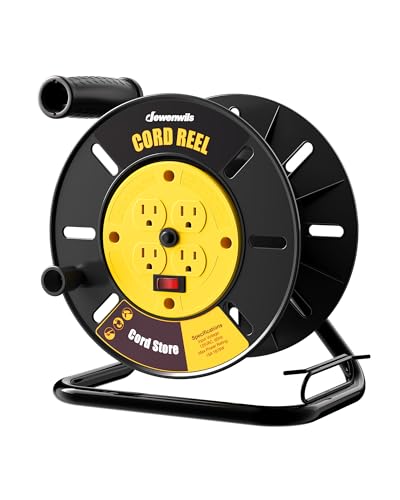 DEWENWILS Extension Cord Storage Reel with 4-Grounded Outlets, Heavy Duty Open Cord Reel for 12/3,14/3,16/3 Gauge Power Cord, Hand Wind Retractable, 15A Circuit Breaker, Rocker Power Switch - color: 15a/1875w-yellow