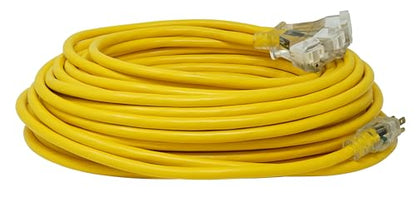 Southwire Heavy Duty Extension Cord, 100ft, 12 Gauge, 3 Conductor, General Purpose Cord, Lighted End, SJTW, Yellow, 4189SW8802