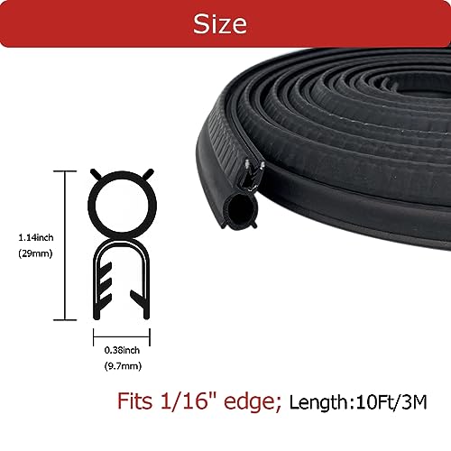 Car Door Rubber Seal Strip with Top Bulb, Fit 1/16" Edge, Automotive Weather Stripping Soundproofing Edge Guard Trim for Cars, Boats, RVs, Trucks and Home Applications, 10Ft - size: Fits 1/16 Inch Edge(10feet)