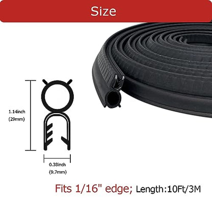 Car Door Rubber Seal Strip with Top Bulb, Fit 1/16" Edge, Automotive Weather Stripping Soundproofing Edge Guard Trim for Cars, Boats, RVs, Trucks and Home Applications, 10Ft - size: Fits 1/16 Inch Edge(10feet)