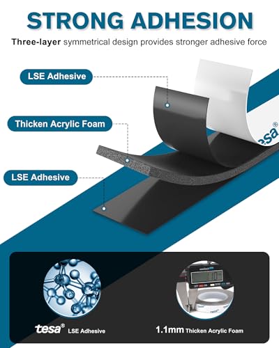 EMITEVER Heavy Duty Double Sided Tape, 0.4In x 36Ft Tesa 6703 Adhesive Mounting Tape, Foam Tape Waterproof & Extreme Temp Resistant, No Residue Removal Two Sided Tape for Walls, Auto, Home, Office - size: 0.4IN x 36FT-06703