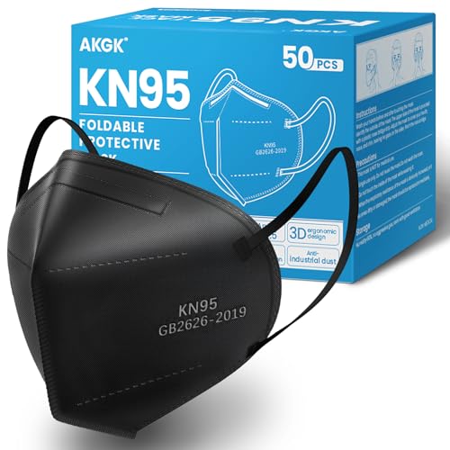 akgk KN95 Face Mask 50 PCS, Breathable Protection Masks, 5-Ply KN95 Black Masks, Cup Dust Safety Masks - color: Black
