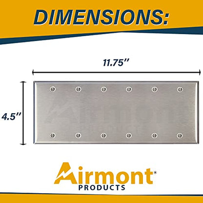 Stainless Steel Blank Wall Plates, 6 Gang Standard Size 4.50'' x 11.75'' Corrosion and Heat Resistant, Silver Metal, Cover Unused Electrical Sockets or Switch Holes - size: 6 Gang