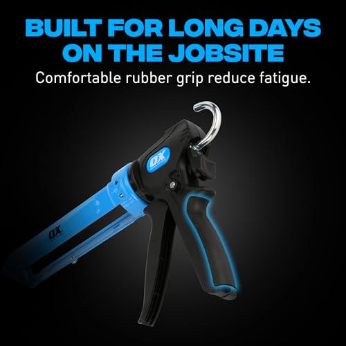 OX Pro Heavy Duty Caulk Gun - 10 oz Manual Caulking Gun with Dual 24:1/12:1 Thrust Ratio - Best Caulk Gun for Sealant & Adhesive - Pistola De Calafateo - size: 10 oz - Dual Thrust