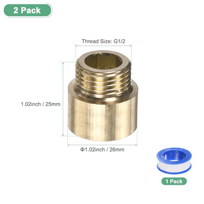 M METERXITY Shower Head Extension Arm, Brass G1/2 Male to Female Extension Pipe Fitting Adapter with PTFE Thread Seal Tape for Shower/Faucet, Pipe Plumbing Coupler 1"/25mm 2-Pack - size: 1"/25mm