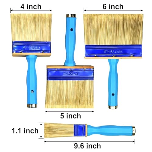 Deck Stain Brush, 3 Pack Thick Paint Brushes (4", 5", 6") for Faster Coverage, Compatible with Most Extension Poles, Stain Brushes for Wood, Deck, Walls, Fence and House - color: Blue, 4", 5", 6"