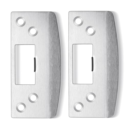 Oversized Door Strike Plates 2 Pack, Heavy Duty Version, Extra Large Striker Plate, Reinforced Enlarged Strike with Large Hole, Fix Door Won't Latch in, Extended to Cover Worn Slot - color: Satin Nickel, size: 2 Pack