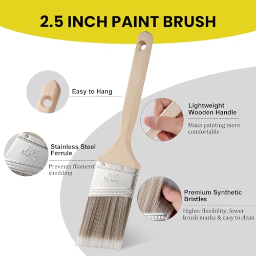 Mister Rui Paint Brush Set with Comb, 2" & 2.5" Angled Sash Brushes, Paint Brush Cleaner Tool, Commercial Grade for Trim, Cabinets & Rollers - size: 3PCS, 2", 2.5", Paint Comb
