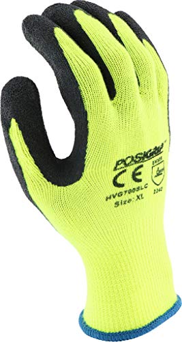 West Chester PosiGrip HVG700SLC Black Crinkle Latex Palm Coated Hi Vis Gloves- X-Large [Pack of 12], Green, Polyester, Band Top Cuff, Knit Wrist