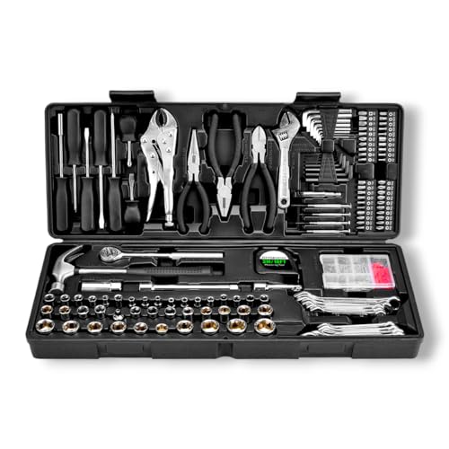 130-Piece Multiple Tool Set with Case – Household Hand Tools Kit for Home, Garage, DIY, Repair & Maintenance – Wrenches, Sockets, Screwdrivers, Pliers, Hex Keys with Handy Carry Organizer