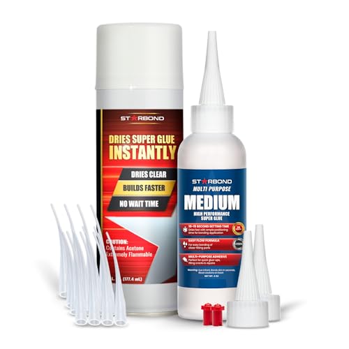 Starbond Medium CA Glue with Activator Bundle (4 oz. + 6 oz.) – Premium Cyanoacrylate Super Glue with Accelerator Kit – for Quick Repair, Woodworking, Woodturning, Crafts, Models & 3D Printing - size: 4 Ounce + 6 Ounce