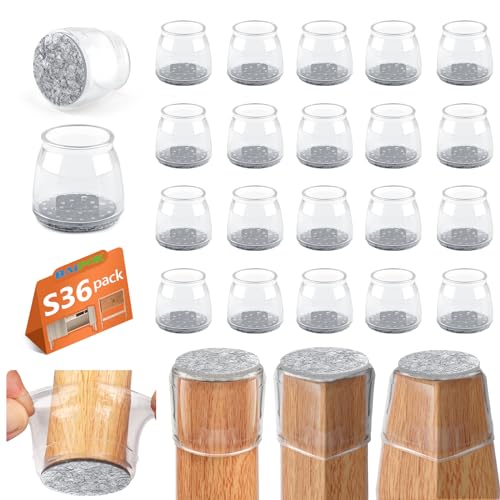 BAIPOK 36Pcs Round Chair Leg Floor Protectors with Felt Bottom, Silicone Chair Leg Covers Caps for Hardwood Floors, Dining Room Bar stools Leg Protectors, Reduce Noise & No Scratch, Clear, Small - color: Transparent-36pcs, size: Universal S (0.90'' -1.20'