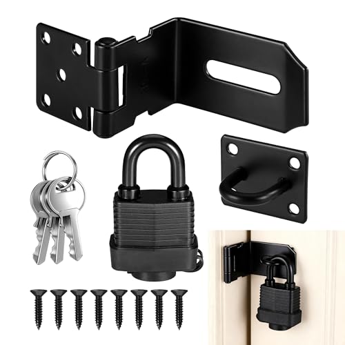 90 Degree Door Lock Latch, 4 Inch Stainless Steel Hasp Latch with Padlock Keys Screws, Heavy Duty Hasp Lock, Waterproof Pad Lock Latches for Mailbox Wooden Gate Shed Cabinet - style: 90 Degree
