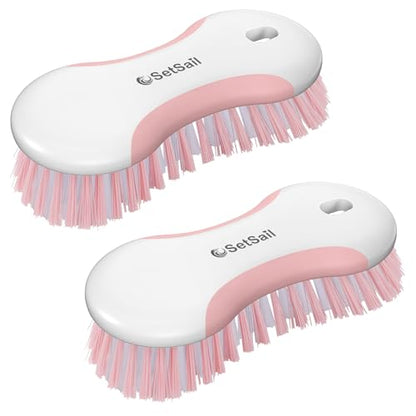 SetSail Multi-Purpose Scrub Brush of 2 Pack, Stiff Bristles Cleaning Brush with Non-Slip Grip Heavy Duty Scrub Brushes for Cleaning Bathroom Kitchen Tile Bathtub Sink, Pink - color: Pink