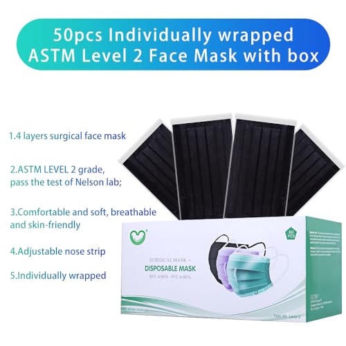 Disposable Face Mask 4-Ply for Adult, Soft Face Masks, Breathable Safety Mask… - color: Black1