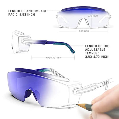 Anti Fog Safety Glasses Safety Goggles Over Glasses Protective Glasses with Anti Scratch Lenses Adjustable - color: Dark Blue