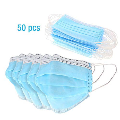 Disposable Face Masks Made in the USA, 50 Pack Blue Disposable Masks, 3 Ply Layer Soft, Disposable Mask, Breathable with Non Latex Elastic Ear Loops, Comfortable Nose.