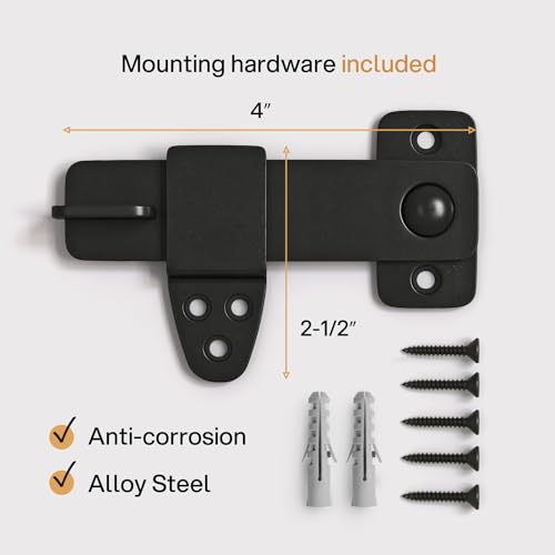 Barn Door Latch - Shed Door Latch - Sliding Barn Door Latches and Catches - Barn Door Lock - Black Wrought Iron Rustic Flip Latch Hardware Kit for Double Doors, Garden Gate, Cabinet, Bar, Pantry