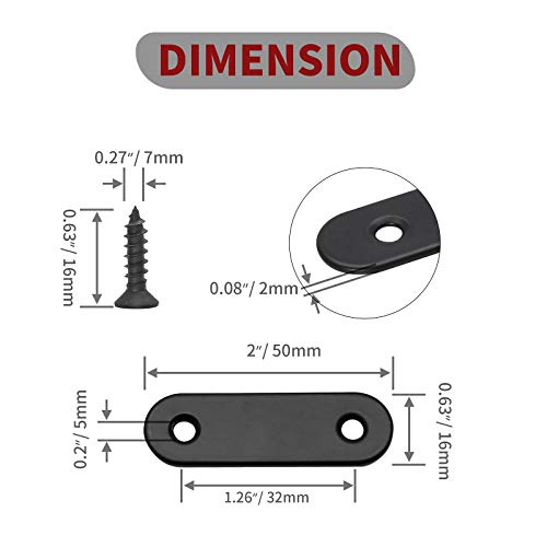 Jiozermi 12 Pcs Straight Brace, Flat Brace 2” x 0.6”, Stainless Steel Straight Bracket, Mending Joining Plates for Wood, Board, Bed Frame, Furniture & Shelves, Matte Black - size: Black, 2” x 0.6”, 12 pcs