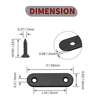 Jiozermi 12 Pcs Straight Brace, Flat Brace 2” x 0.6”, Stainless Steel Straight Bracket, Mending Joining Plates for Wood, Board, Bed Frame, Furniture & Shelves, Matte Black - size: Black, 2” x 0.6”, 12 pcs