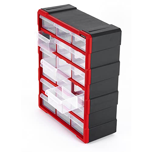 INTERTOOL Small Parts Organizer for Hardware & Screws | 18 Removable Bins with Dividers | Wall Mount or Desktop Craft & Lego Storage Cabinet | 19” x 15” x 7” BX08-4019 - style: 18 Drawers
