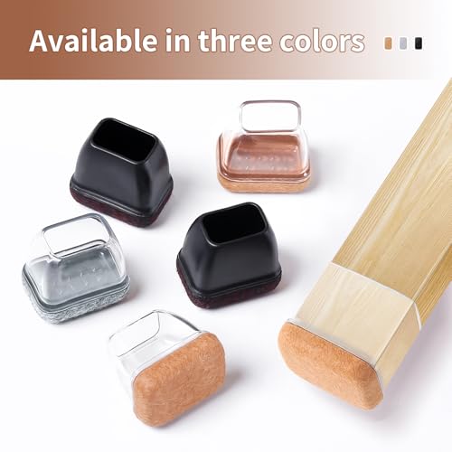 Ezprotekt 24 Pcs Rectangle Clear Felt Chair Leg Floor Protectors Caps for Hardwood Floors, Rectangle Silicone Felt Furniture Pads Cups for Chair Table Desk (Fit W :0.6-0.8", L: 0.9-1.3") - size: S-Rectangle
