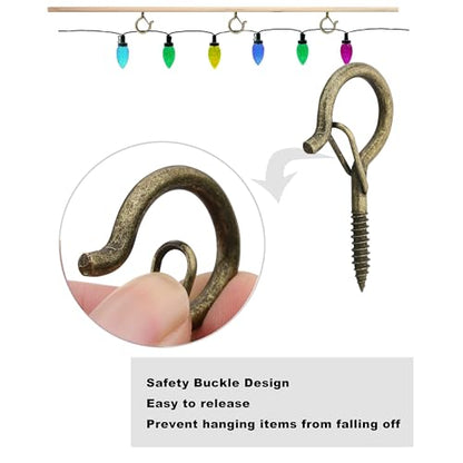 PlusRoc 20Pack Ceiling Hooks for Hanging Plants Outdoor String Lights Heavy Duty, 2.2 Inch Eye Hook Screw in Cup Hooks Q-Hanger for Patio Lights, Wall Wood Fence Deck Mount(Bronze) - color: Bronze