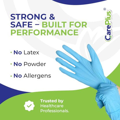 CARE PLUS Nitrile Gloves for Medical Use - Powder & Latex-Free - Black/Blue - S, M, L, XL - 100, 200, 1000 - color: Blue, size: X-Large