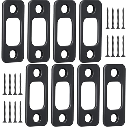 Blulu 8 Pcs 1" x 2-1/4" Door Deadbolt Strike Plate Carbon Steel Round Corner Door Backplate Heavy Duty Strike Plate with 16 Pcs Screws for Home Office Residential Use, Matte Black - color: Black, size: 1" x 2-1/4"
