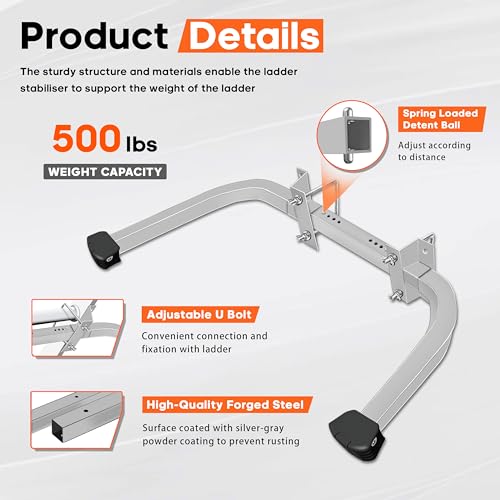 Aluminum Ladder Stabilizer Accessory for Roof Gutters with Wrench, Heavy Duty Extension Ladder Accessory, Wing Spread Wall Ladder Support/Wall Ladder Hook with Non-Slip Rubber Backing Pad - size: Aluminum Ladder Stabilizer