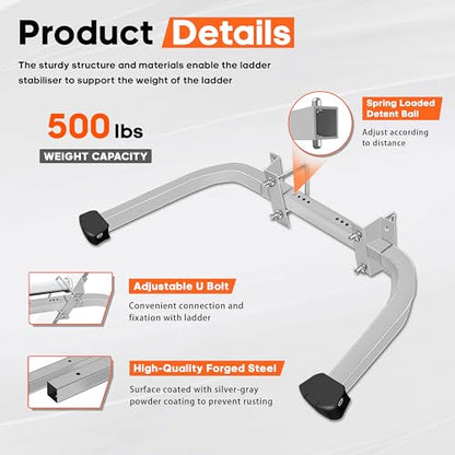 Aluminum Ladder Stabilizer Accessory for Roof Gutters with Wrench, Heavy Duty Extension Ladder Accessory, Wing Spread Wall Ladder Support/Wall Ladder Hook with Non-Slip Rubber Backing Pad - size: Aluminum Ladder Stabilizer