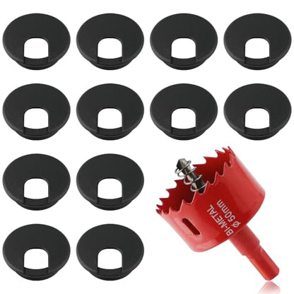 2 Inch(50mm) Desk Grommet, 13 Pieces Wire Grommet, Desk Hole Cover for Cables with Hole Saw,Plastic Cable Cord Wire Hole Cover for Desk, Table,Cabinet,Countertop and Other Furniture(Black) - size: 2in/50mm Black-u