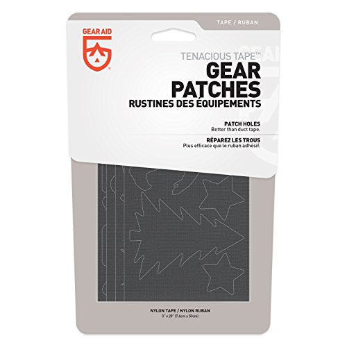 GEAR AID Tenacious Tape Repair Patches – Peel-and-Stick Nylon Gear Patches for Jackets, Tents, Sleeping Bags, Backpacks, and Outdoor Gear – Fix Rips, Tears, and Holes, Camping, 3”x20” - style: Camping Patches (32 Patches)