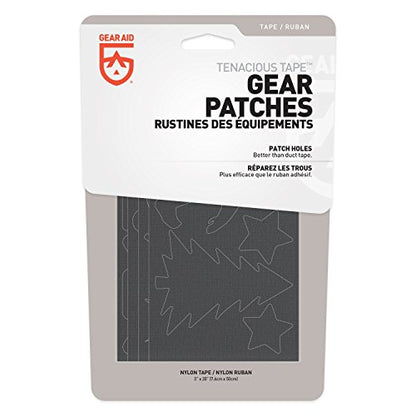 GEAR AID Tenacious Tape Repair Patches – Peel-and-Stick Nylon Gear Patches for Jackets, Tents, Sleeping Bags, Backpacks, and Outdoor Gear – Fix Rips, Tears, and Holes, Camping, 3”x20” - style: Camping Patches (32 Patches)