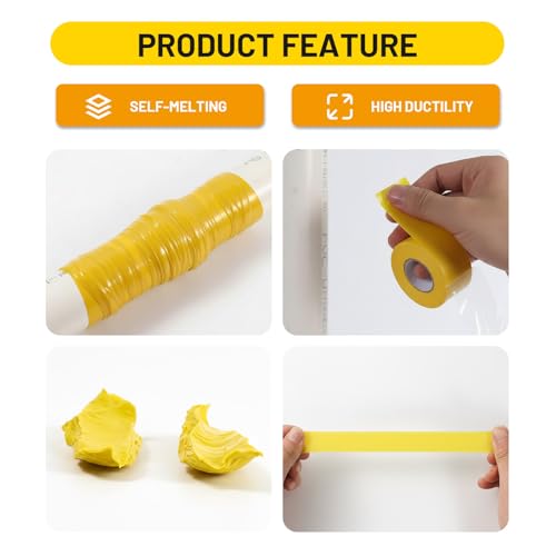 2-Pack Yellow Rubber Splicing Tape (20 Ft Total) - Self Fusing Emergency Repair Tape for Wiring & Marking - Non-Slip Silicone Grip for Handlebars - Easy-Peel Liner, 1 Inch x 10 Feet - color: Yellow
