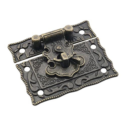 Antique Bronze Furniture Decorative Hardware Rectangle Right Hook Hasp Latch and Engraved Hinge Kit for Jewelry Wooden Box (1 x Hasp + 2 x Hinges + 14 x Screws)