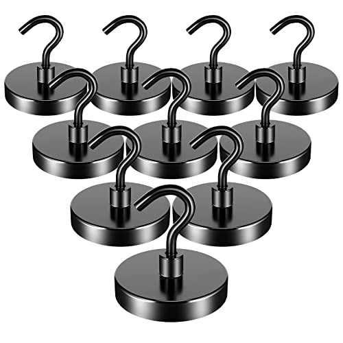 FINDMAG 10 Pack 110LBS Heavy Duty Magnetic Hooks for Hanging, Neodymium Magnet Hooks Strong Black Magnetic Hooks, Magnet with Hooks for Home, Kitchen, Bathroom, Office, School - color: Black, size: 10Pack 110LBS+